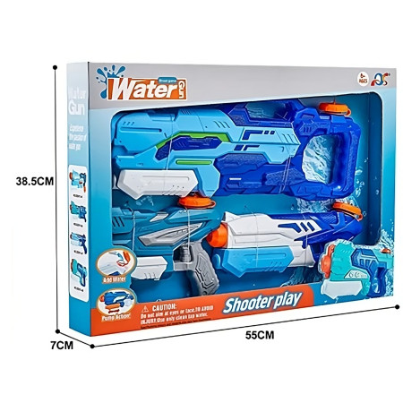 Set 3x Pistol cu Apa pentru Copii, Flippy, 6ani+, Albastru, 1x 1000 ML +  2x 300 ML