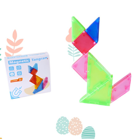 Joc Magnetic Tangram, Flippy, 7 Piese Magnetice, Forme Geometrice, 3 Ani, EVA, ABS, Magnet, 10.5 x 10.5 x 2.2 cm, Multicolor