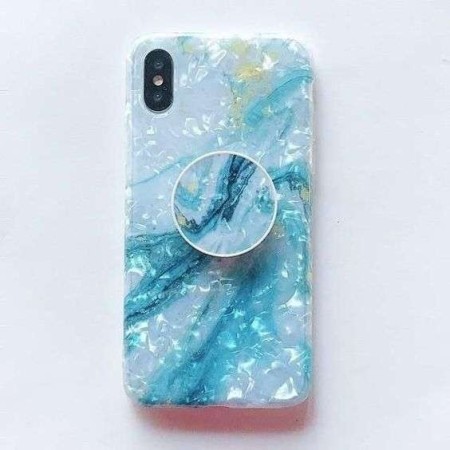 Husa protectie pentru Apple iPhone X/XS Soft IMD TPU Marble Albastru cu Suport inclus