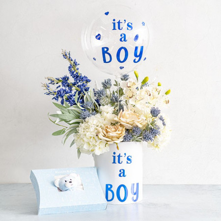 Sticker Autocolant, Flippy, Tematica Gender Reveal, Model Scris It's a Boy, 19.5x27.5 cm, Albastru