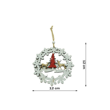 Ornament de brad cerbi cu brad, Flippy, multicolor, lemn, 12 cm