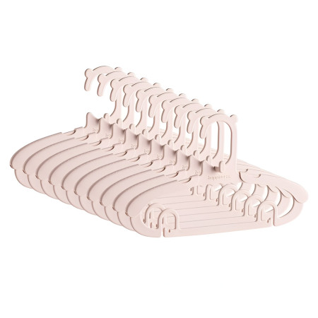 Set 10 Umerase pentru Copii, Flippy, Potrivite pentru Uscarea si Depozitarea Hainelor de Bebelusi, 28x16.7 cm, Roz