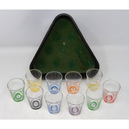 Set 10 pahare de shot Flippy, cu Suport de Biliard, 30 ml, din sticla, 10 x 10 cm, multicolor