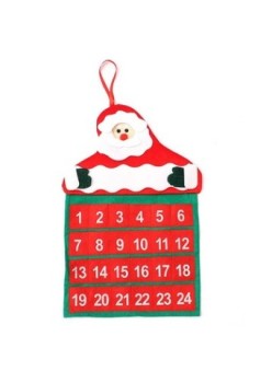 Calendar de Craciun Flippy, Mos Craciun, tip decoratiune, material poliester, cu buzunarele, pentru brad sau prete, 20 x 30 cm, multicolor