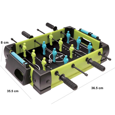 Masa de fotbal cu teren si 12 jucatori Flippy, 4 manere, cu Tablou Scor, din Metal si ABS, 36.5 x 35.5 x 8 cm, Design Multicolor, pentru copii/adulti, verde