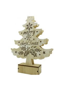 Decoratiune luminoasa, model de  Brad cu inscriptie Marry Christmas, alb, lungime: 11 cm, latime: 5 cm, inaltime: 30 cm, lemn, interior/exterior