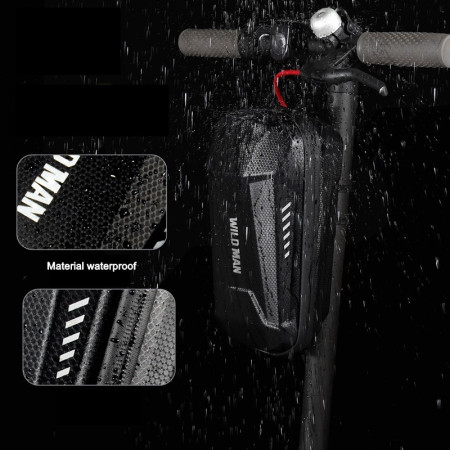 Borseta pentru bicicleta/trotineta Flippy, spatiu de depozitare, antisoc, waterproof, cu fermoar, 3L, material carbon si plastic dur,  pentru trotineta electrica scuter, bicicleta, negru