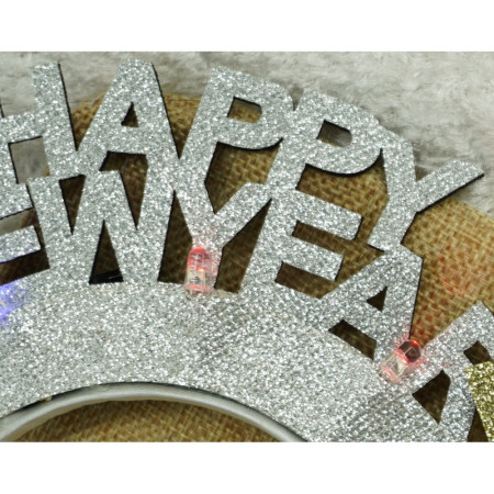 Bentita/cerc Happy Newyear, culoare gri metalic, marime standard, Flippy