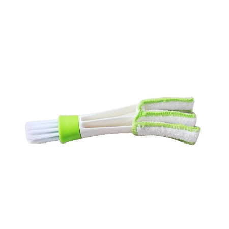 Perie Multifunctionala de Curatare, Flippy, pentru Ventilatie Auto, Doua Capete, Moale, Microfibra, Alb-Verde, 16.25cm