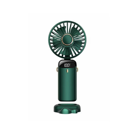 Ventilator Ultra Portabil cu Aromaterapie, Flippy, 3 in 1, de Mana, de Birou, de Gat, 5 Trepte de Viteza, Incarcare USB, Autonomie 12h, Pliabil, cu Ecran LCD, Verde