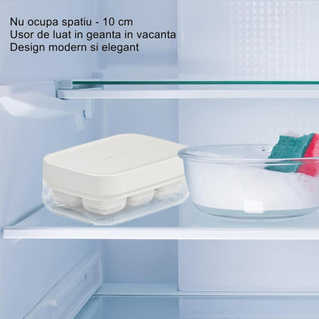 Forma pentru gheata cu presa Flippy, din silicon alimentar, 6 cuburi, caserola pentru depozitare, usor de folosit si curatat, 10.5 x 7.5 x 4.1 cm, alb