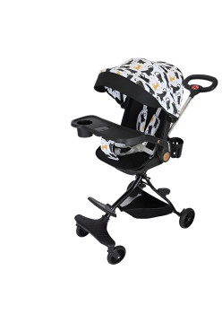 Carucior Sport Flippy 3in1, 6-36 Luni, Reversibil, Pliabil, Tavita pentru Masa, Pozitie de Somn, Centura de Siguranta, Roti 360, Suport Pahar, Copertina pentru Soare, 32x63x95cm, Negru Model Pisicute