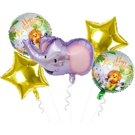 Balon din Folie Metalizata, Flippy, Mini Figurina Rotunda, Model Animalute, Happy Birthday, Tematica Aniversare, 45 cm, Ambalaj Individual, Pai Inclus, Umflare cu Aer sau Heliu, Multicolor