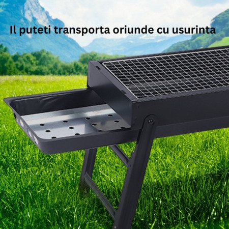 Gratar Portabil, Flippy, Confectionat din Metal, pentru Picnic, Gradina, Terasa, Camping, Dimensiuni Reduse, 60x22x23 cm, Negru