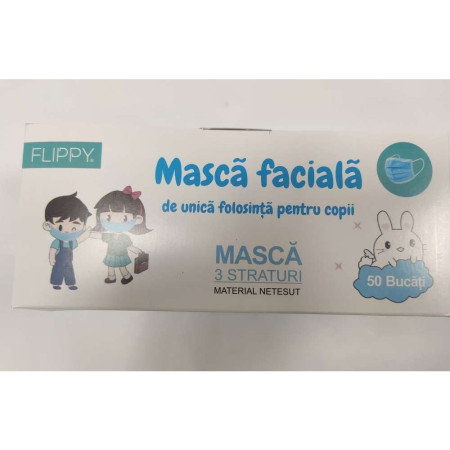 Masca faciala pentru copii, Flippy, 3 straturi si 3 pliuri, albastra - 1 bucata