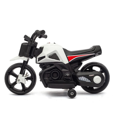 Motocicleta Electrica cu 2 Roti Mari si 2 Roti Ajutatoare, Flippy, Acumulator Incarcare, Anti-Rasturnare, Lumini, Muzica, Motor:380, Baterie 6V4.5, 41.5x70x34 cm, 4.5 Kg, 3 Ani+, Alb Negru