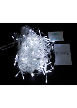 Componenta Instalatie de Craciun Flippy® Tip Franjuri, 8 jocuri de lumini Sectiune 5 m, 143 LED-uri, Interconectabila, Fir Transparent, Alb Rece, Nu contine Transformator !