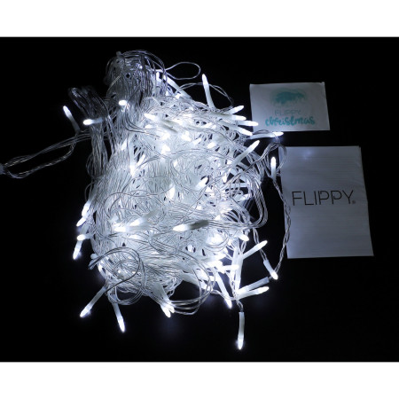 Componenta Instalatie de Craciun Flippy® Tip Franjuri, 8 jocuri de lumini Sectiune 5 m, 143 LED-uri, Interconectabila, Fir Transparent, Alb Rece, Nu contine Transformator !