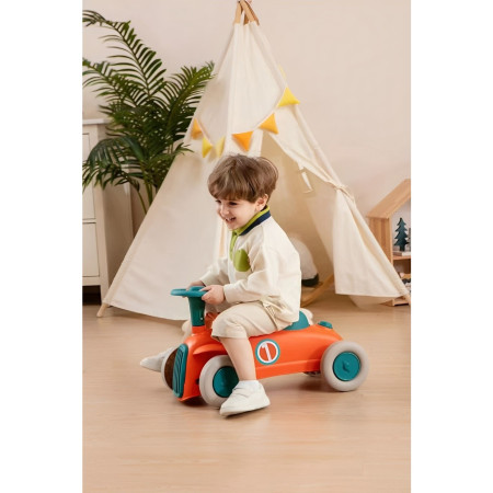 Masinuta Ride-On Flippy, cu Sistem Anti-Rasturnare, Claxon pe Volan, 1-6 Ani, 60 x 28 x 34 cm, Rosu-Albastru