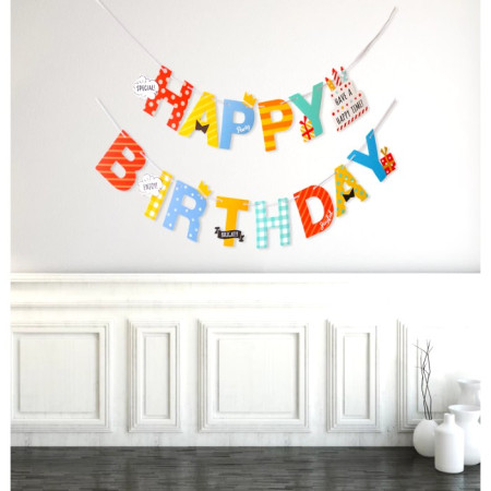 Banner Happy Birthday 100x200 cm, Flippy, Rola de Ata Inclusa, Tematica Aniversare, Multicolor