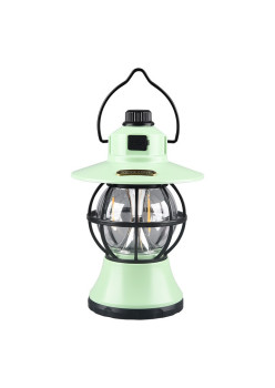 Lampă de camping retro portabilă, Felinar Vintage LED ABS,  Acumulator inclus 1200 mAh, reincarcabila, 3 moduri de iluminare, intensitate reglabila,Lampa portabila pentru cort în aer liber,  Mint