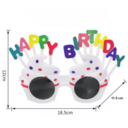 Ochelari Rotunzi Happy Birthday, Flippy, Tematica Aniversare, Protectie Soare, din Plastic, 18.5x11.5 cm, Alb