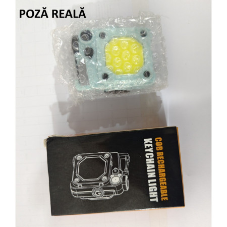 Lanterna Mini de Buzunar Tip Breloc, Flippy, Incarcare prin USB Type C, Multifunctionala, pentru Exterior, Camping, Alpinism, Ciclism, Mini Lanterna Elvis, 6.1 x 5 x 2.5 cm, Lumina Puternica, Culoare Albastru