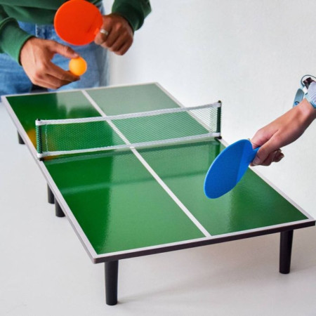 Mini Masa de Ping Pong Flippy, pentru interior, Material Lemn, 60 x 10 x 30 cm, 2 mingi, portabila, verde