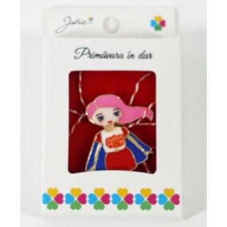 Martisor Brosa Mica in Cutie, Dimensiune Brosa 2.5-3 cm, Material Metal, Model Super Mama