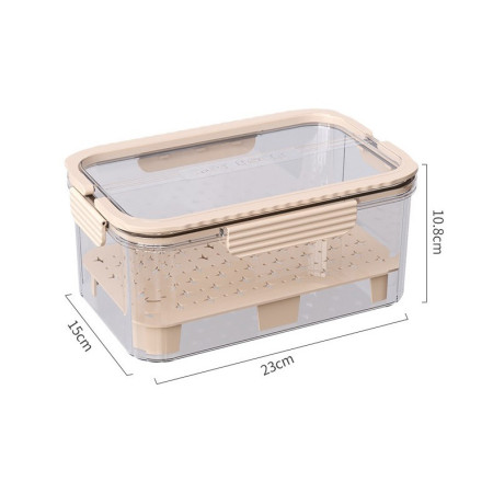 Cutie pentru Depozitare Alimente, Flippy, de Uz Casnic, 2 Compartimente, Zona pentru Gheata, Mentinere Fresh, cu Maner, Material PET, 23x15x10.8 cm, Bej