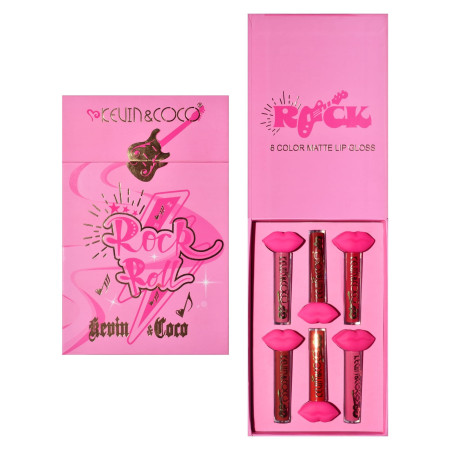 Set de Buze, KEVIN & COCO, Punk Rock, 6 Lip Gloss-uri, 19.3 x 12 cm, Roz/Maro