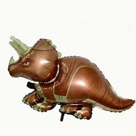 Balon din Folie Metalizata, Flippy, Mini Figurine Dinozauri, Model Triceratops, Tematica Aniversare, 47x32 cm, Ambalaj Individual, Pai Inclus, Umflare cu Aer sau Heliu, Multicolor