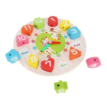 Jucarie Educativa Flippy, Tip Montessori, Model Ceas Girafa, din Lemn, + 36 Luni, 12 Piese, 17 cm, Multicolor