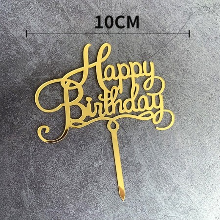 Decoratiune Topper pentru Tort, Flippy, Model Happy Birthday, Tematica Aniversare, 10 cm, Auriu