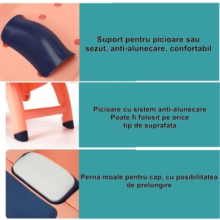 Suport Pliabil pentru Spalat Parul Flippy, Pentru Copii, 0 - 16 ani, cu Picioare Antialunecare, Material Polipropilena, Suport Cap Reglabil, cu Manere, 82 x 40 x 28 cm, Bleumarin