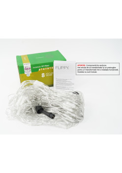 Sectiune Instalatie de Craciun Flippy, Tip Plasa, 160 LED-uri, 3 m x 1 m, 8 jocuri de lumini, Interconectabila, Fir transparent, Alb rece