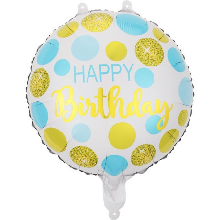 Balon din Folie Metalizata, Flippy, Figurine, Model 5, Happy Birthday, Tematica Aniversare, 45 cm, Ambalaj Individual, Pai Inclus, Umflare cu Aer sau Heliu, Multicolor