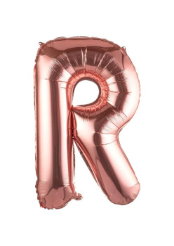 Balon Folie Metalizata Litera R, Flippy, 100 cm, Umflati cu Heliu sau Aer, Ambalaj Individual, Pai inclus, Rose Gold