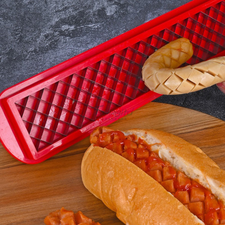 Feliator manual pentru hot-dog Flippy, crestare carnati si hot-dog, manual, potrivit pentru gratar, 29.5 x 6.5 cm, din inox si ABS, rosu