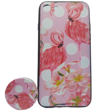 Husa Apple iPhone XR Multicolor Model Flamingo + Popsocket inclus