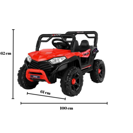 Masinuta Electrica Flippy, pe 4 Roti, Tip Jeep, cu Telecomanda Bluetooth, 2 Usi,cu Acumulator, Sistem Anti-Rasturnare, Sistem de Lumini si Sunet, 2-8 Ani, 100 x 61 x 62 cm, Rosu