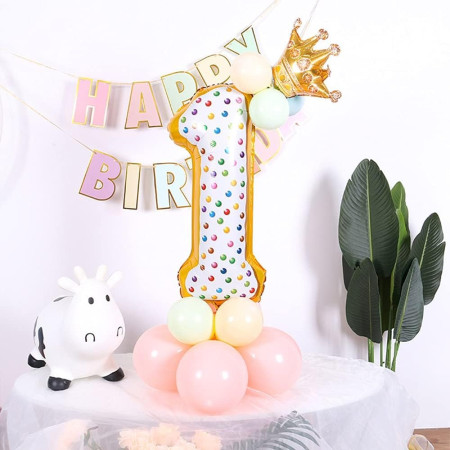 Balon din Folie Metalizata Flippy, Figurina Cifra, Model Candy, Tema Aniversare 100 cm, Ambalaj Individual, Pai inclus, Umflare cu Aer sau Heliu, Multicolor, Cifra 1