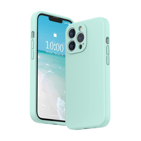 Husa pentru Apple iPhone 14 Pro Flippy, Liquid Silicone, cu Microfibra pe interior, Protectie Antisoc, Light Cyan