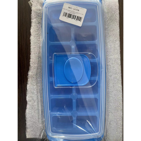 Forma pentru cuburi de gheata Flippy, 14 cuburi, reutilizabil, plastic alimentar, cu capac, orificiu umplere, dreptunghiulara, 29.5 x 12.5 x4 cm, albastru