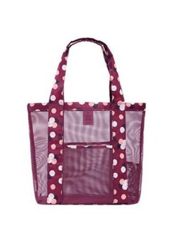 Geanta de Plaja, Flippy, din Plasa Transparenta, Imprimeu Floral, 43 x 10 x 33 cm, Model pentru Umar, Lungime Inferioara 33 cm, Burgundy