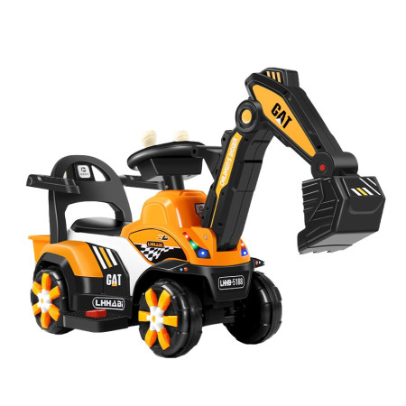 Masinuta Electrica Flippy, Tip Excavator, Brat Electric cu Maneta de Control, Spatar si Bare Laterale, Sistem Muzica si Lumini, 2-7 Ani, 72 x 34 x 45 cm, Portocaliu