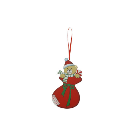 Ornament de brad ursulet, Flippy, rosu, lemn, 14 cm