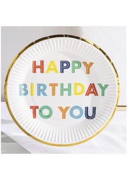 Set 10 farfurii cu design Happy Birthday, 18 cm, model 3