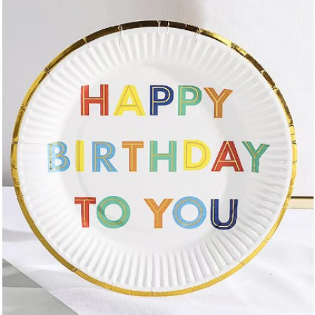 Set 10 farfurii cu design Happy Birthday, 18 cm, model 3