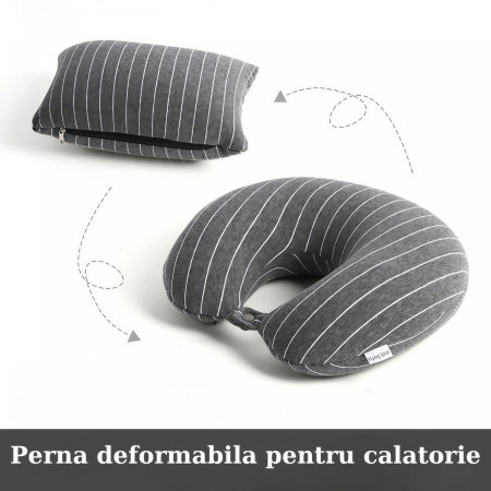 Perna de calatorie, Flippy , 2 in 1, cu Particule de Spuma cu Memorie, Gri